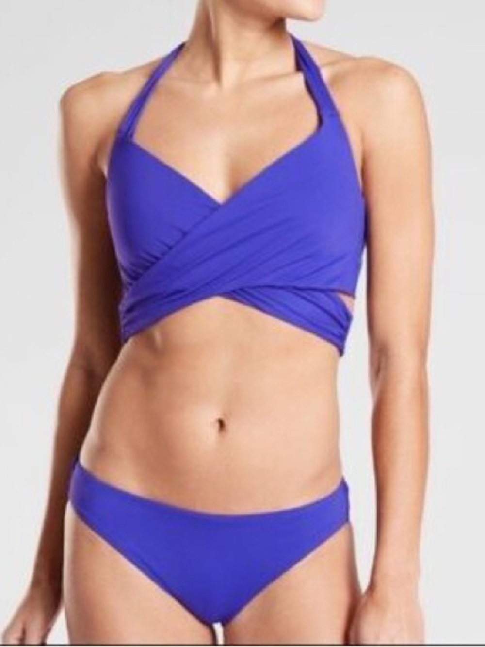 Athleta Bra Cup Wrap Halter Bikini Top 34B/C Size M Bottoms Yacht Blue